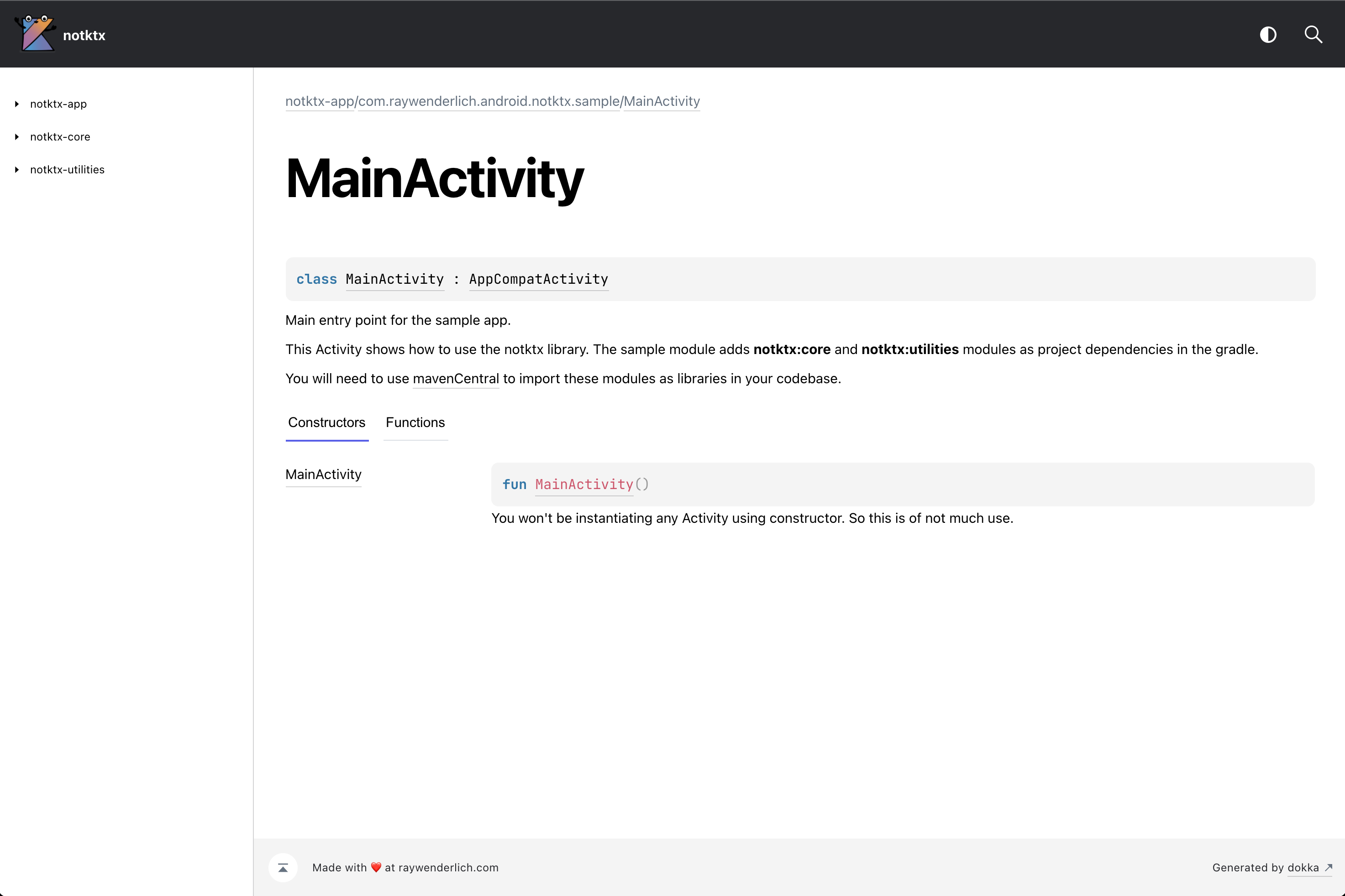 Documentation for notktx project in HTML format