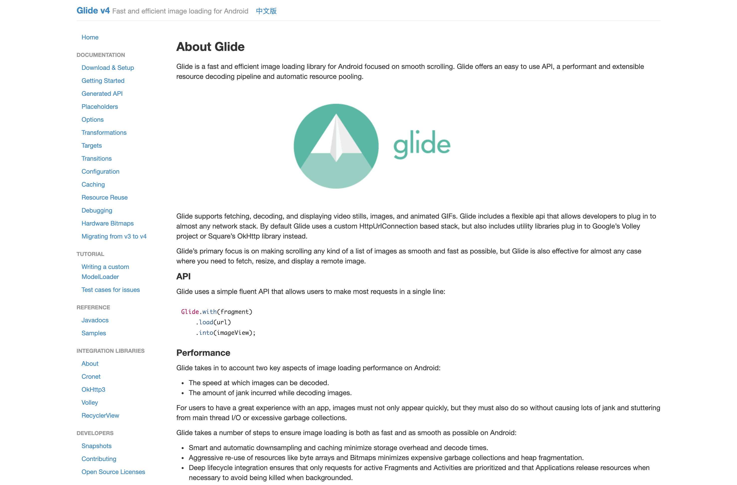 Glide library documentation page