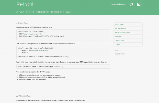 Retrofit library documentation page