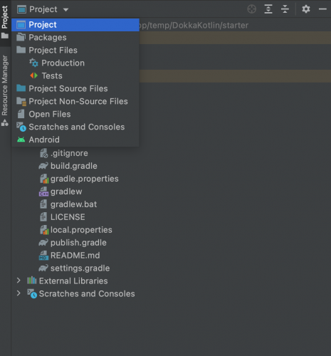 Android studio project view selection