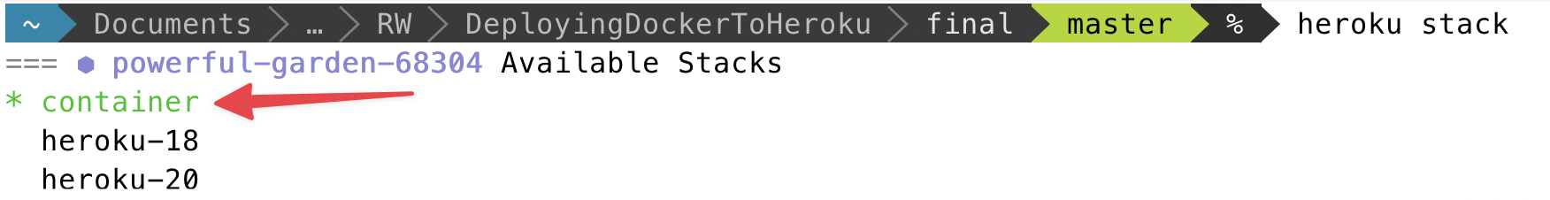 Heroku CLI displays the selected Heroku stack