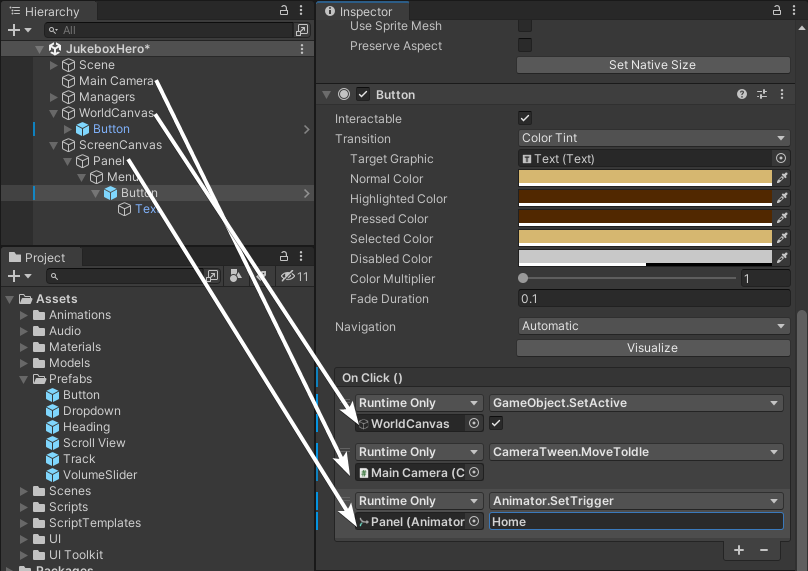 Setting up the button actions