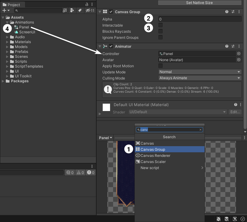 The steps to add the panel animation